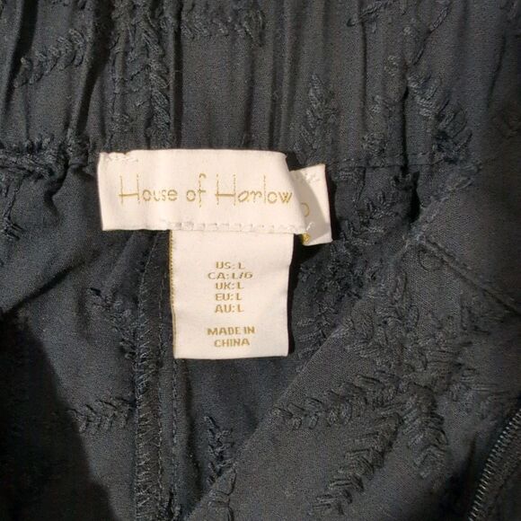 House Of Harlow 1960 Palm Tree Embroidered Trouser Black Pants Women's Sz Large - Picture 3 of 10